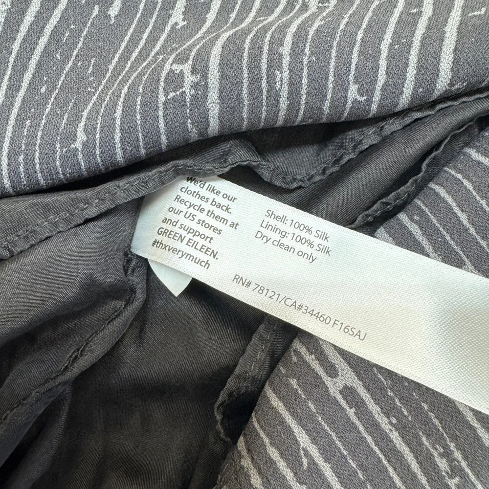 Eileen Fisher Dress Womens Medium Gray Minimalist Lagenlook Silk Striped Midi